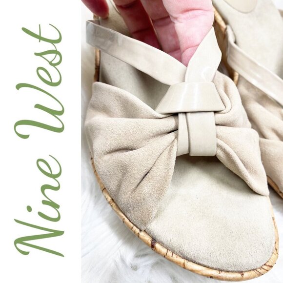 NINE WEST GELPIR SUEDE OPEN TOE CORK WEDGE SANDAL BEIGE NEUTRAL, SIZE 7 - Picture 7 of 9